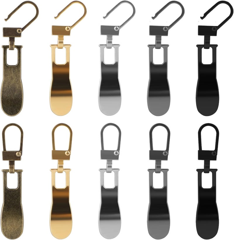 FENGWANGLI Zipper Pull Replacement for Small Holes, 10 Pieces Detachable Tiny Zipper Replacement Slider for Luggage Jackets Backpacks Boots Purse Coat Pants(Silver, Black, Gold, Gun Black) - Image 1